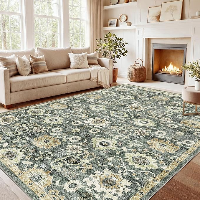AMADA HOMEFURNISHING 9x12 Washable Area Rug, Low-Profile Large Area Rug by AMADAHOMEFURNISHING