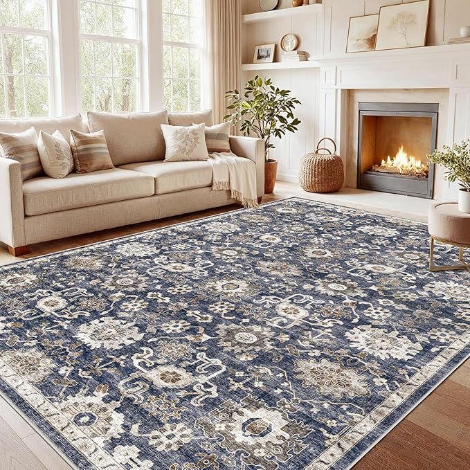 AMADA HOMEFURNISHING 8x10 Washable Area Rug, Low-Profile Large Area Rug by AMADAHOMEFURNISHING