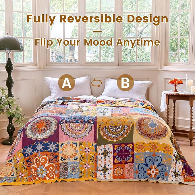 MSGKV Boho Throw Blanket for Bed 60"x80" 100% Cotton Couch Blanket Spring - Image 4