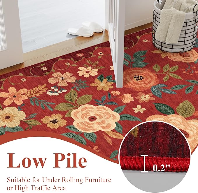 DUKINO 2x6 Runner Rug for Hallway, Washable Kitchen Rugs Non Slip, Floral - Image 7