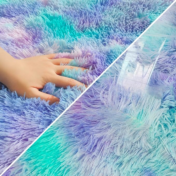 Tie-Dye Purple Rainbow Soft Shaggy Fluffy Rug - Image 6