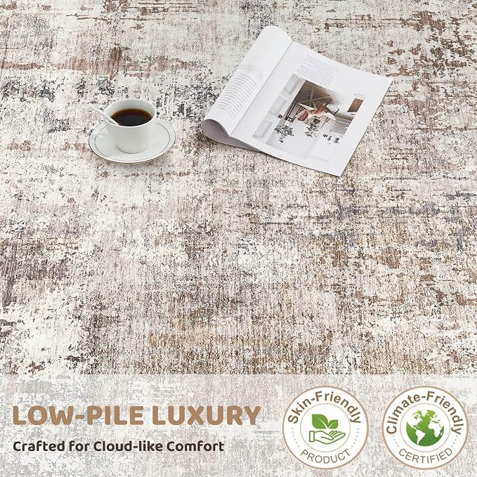 UERMEI Square Area Rugs : Washable 5x5 Neutral Modern Abstract Carpet - Image 7