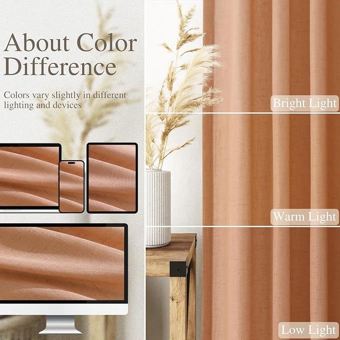 Peach Quartz Linen Curtains 96 Inch Length 2 Panel Set Back Tab Rod Pocket - Image 3