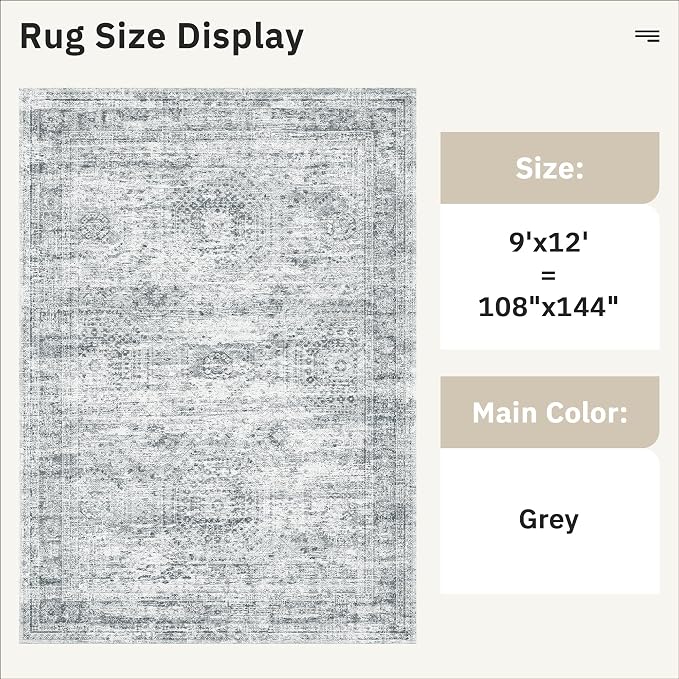 Soalmost 9x12 Area Rugs for Living Room, Non Slip Machine Washable Vintage Rugs - Image 6
