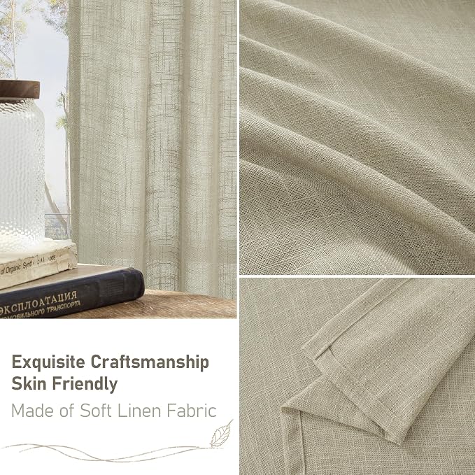 Semi Sheer Linen Curtains 72 Inches Long 2 Panels Set, Light Filtering Rustic - Image 7