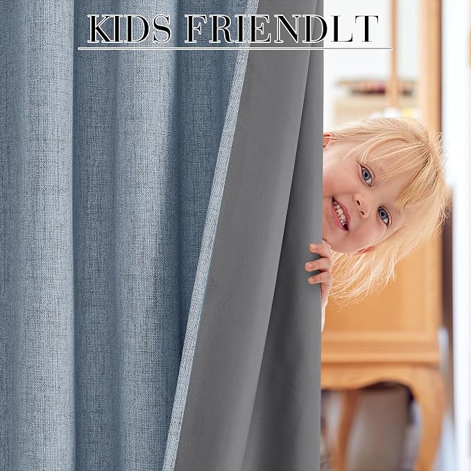 RYB HOME Smoky Blue 100% Blackout Curtains 63 inch Long, Light Blacking & - Image 5