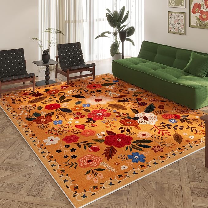 Rugcomf Living Room Rug 6x9 Rug Machine Washable Boho Area Rug Non Slip Floral - Image 7