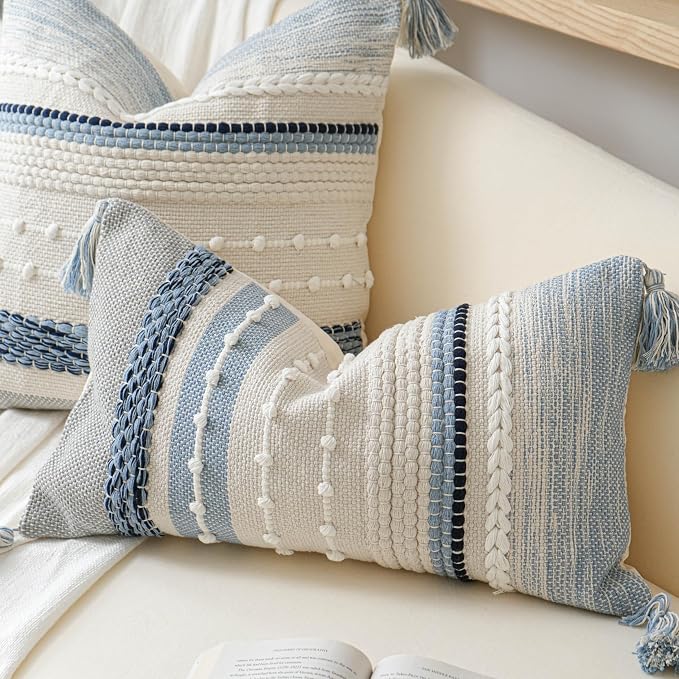 Coastal Blue Boho Decorative Throw Pillow Cover 22x22 Modern Bohemian Accent - Image 9