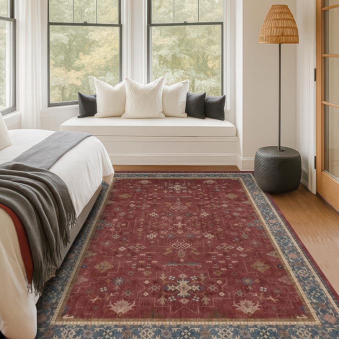 5x8 Boho Dark Red Rug for Living Room - Image 3