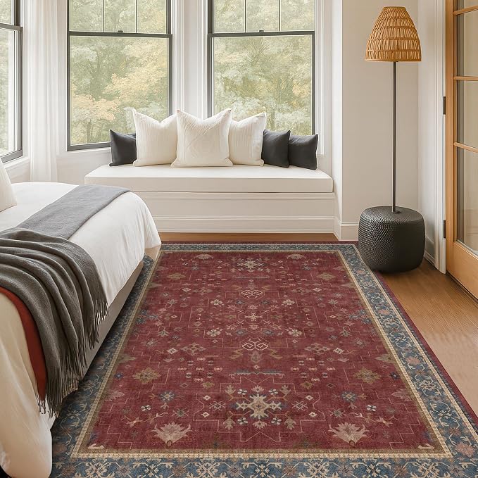 5x7 Boho Dark Red Rug for Living Room - Image 6