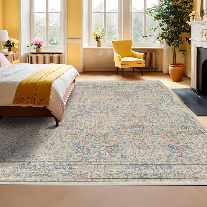 Washable Light Blue Non Slip Bedroom Rug, 8x12 Large Area Rug - Image 3
