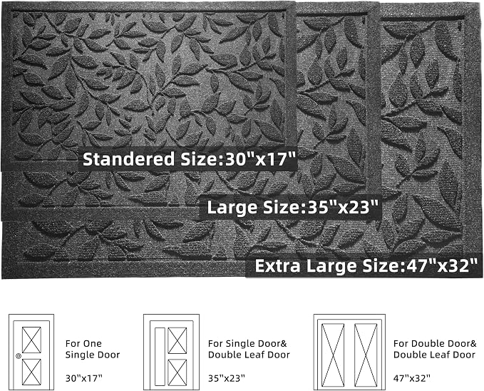 Grey Leaves Outdoor Indoor Entrance Door mat, Absorbent Durable Heavy Duty - Image 3