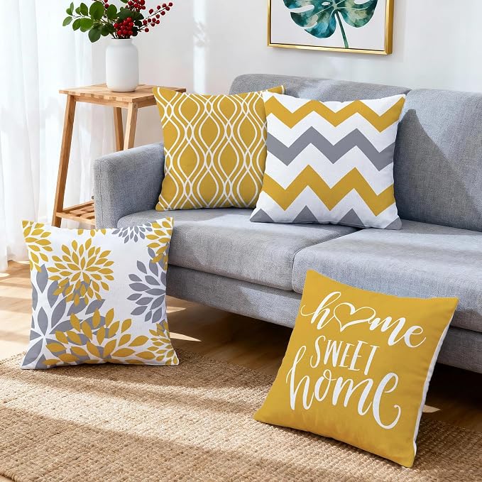 Hexagram Geometric Yellow Pillow Covers 18x18 Set of 4, Decorative Outdoor Boho - Image 6