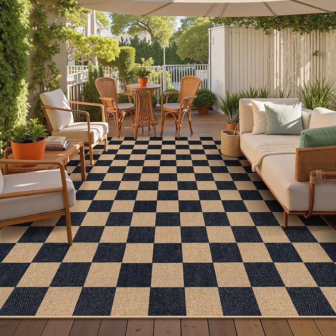 Lahome Colette Checkered Easy Jute 8x10 Rug, Washable Rugs - Image 2