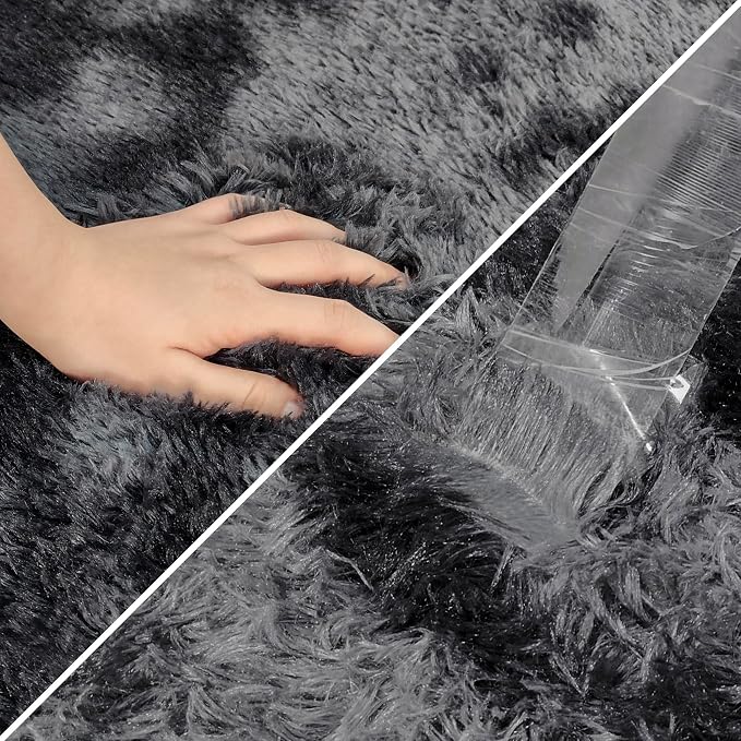 Black Grey Tie-Dyed Rug for Living Room 6x9 Fluffy Area Rug Mat Bedside Throw - Image 6