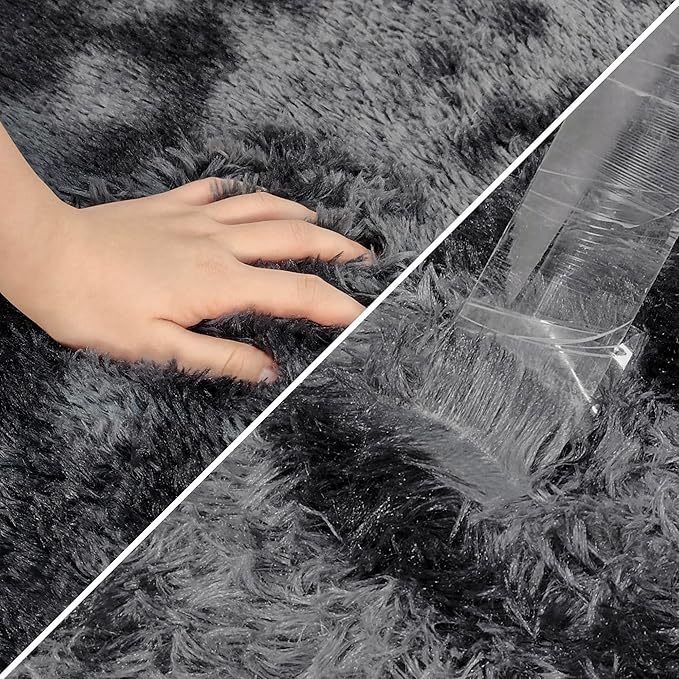 Black Grey Tie-Dyed Rug for Living Room 8x10 Fluffy Area Rug Mat Bedside Throw - Image 6