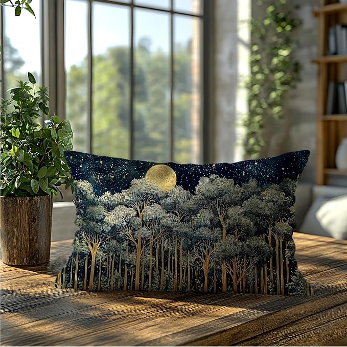Rustic William Morris Night Forest Green Moon Decor Pillow Covers 12x20 - Image 5