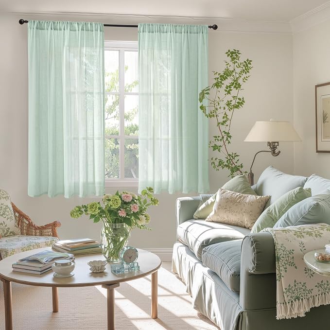 BGment Light Green Linen Semi Sheer Curtains 45 Inch Length - Image 2
