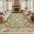 Area Rugs 9'x12' Washable Non-Slip, Floral Vintage Distress Print Pattern by RELEANY