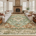 Area Rugs 10'x12' Washable Non-Slip, Floral Vintage Distress Print Pattern by RELEANY