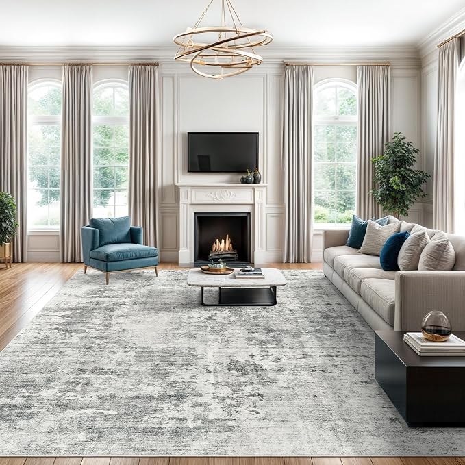 Abstract Rug 8x10 Large Living Room Rugs Neutral Modern Washable Area Rugs by Soalmost