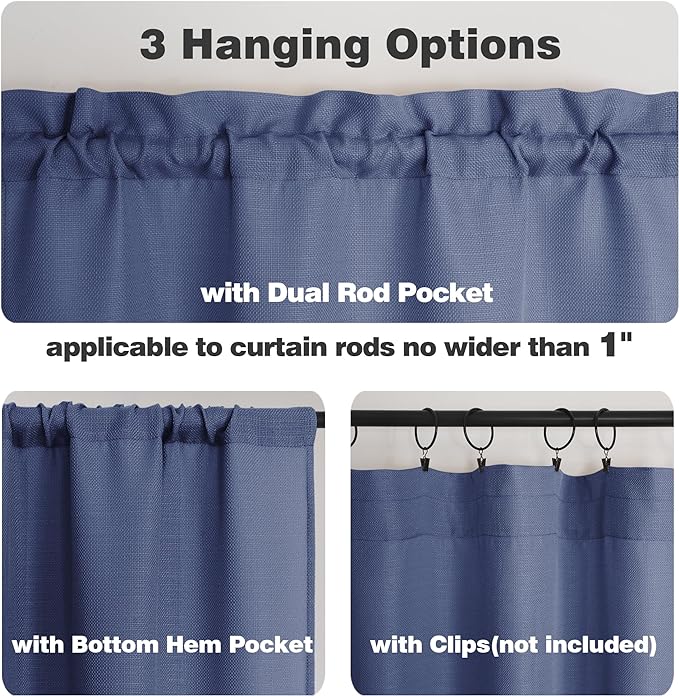 Chyhomenyc Blue Valance for Windows, Light Filtering Faux Linen Solid Short - Image 4