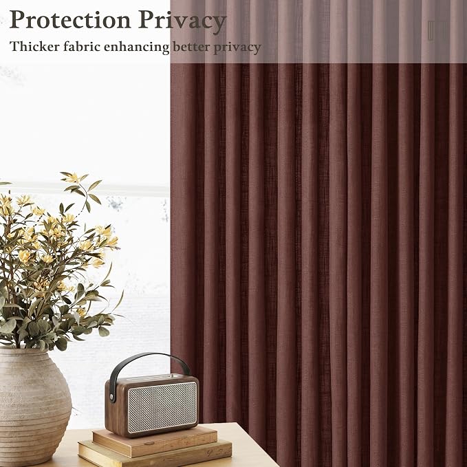Pinch Pleated Curtains 90 Inch Long Thick Linen Rust Brown Semi Sheer Curtain - Image 7