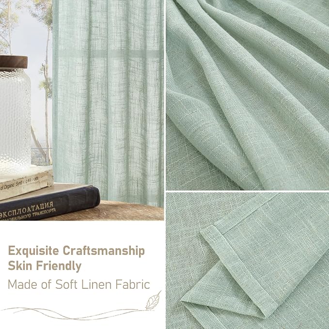 LAMIT Light Sage Linen Curtains 84 inch Length 2 Panels Set, Linen Textured - Image 6