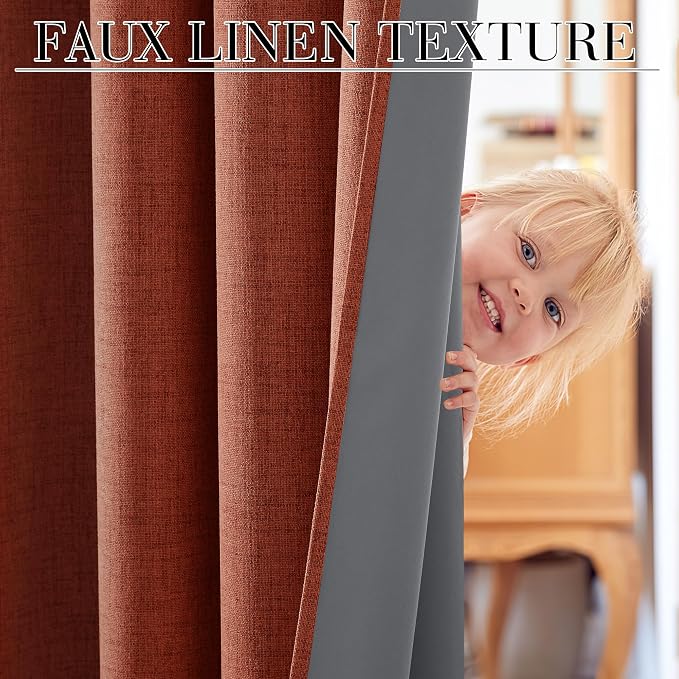RYB HOME 100% Blackout Linen Textured Curtains 108 inches Long, Insulating - Image 3