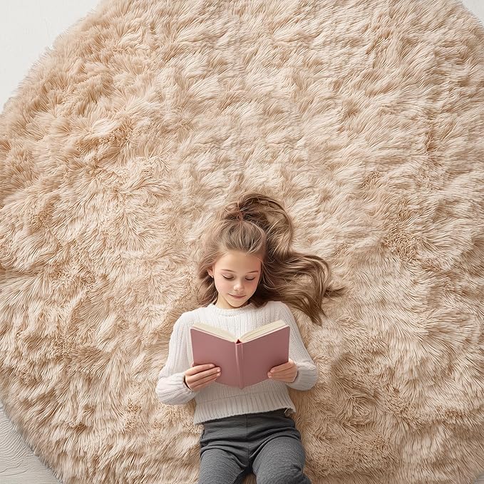 OLANLY Beige Round Rugs for Bedroom by OLANLY