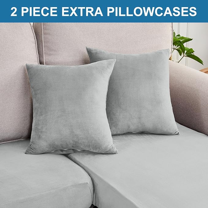 Couch Cover 6-Piece Elastic Velvet Couch Cushion Covers & Chaise Slipcovers - Image 8