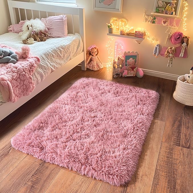 Small Blush Rugs for Bedroom, Fluffy 2x3 Rug Throw Non Slip for Bedside Dorm - Image 4