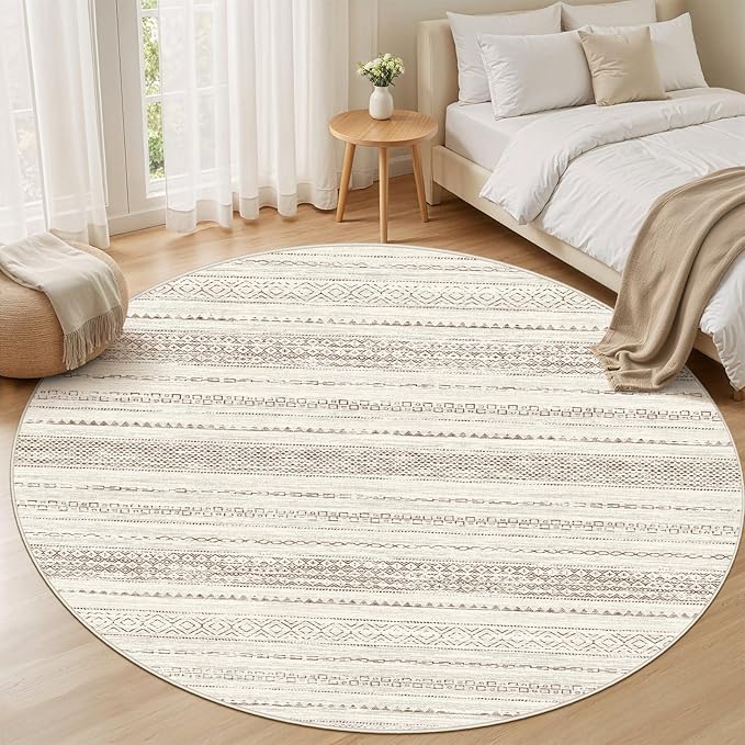Nakagishi Round Rug Boho Area Rugs: 5x5 Washable Large Circle Neutral Soft - Image 5