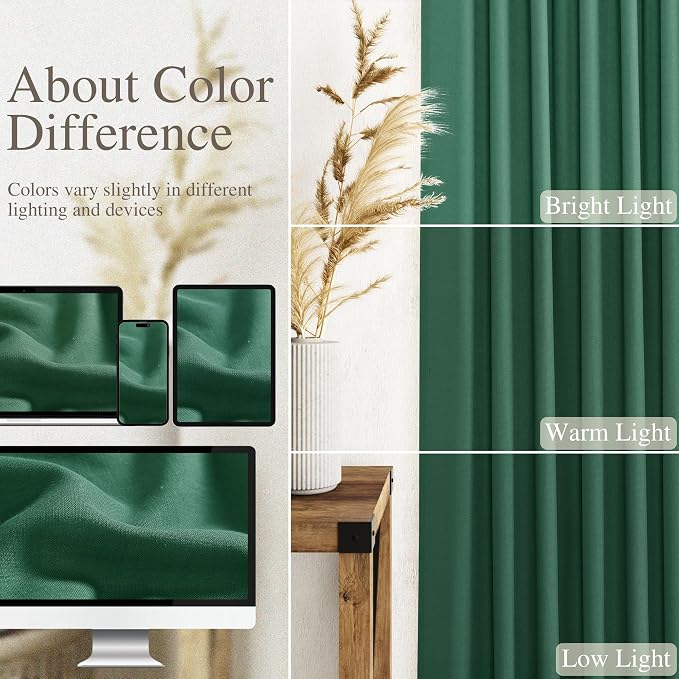 Dark Green Linen Curtains 90 Inch Long 2 Panels Set - Image 3
