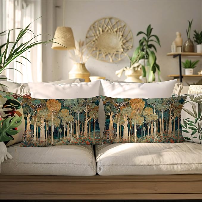 Rustic William Morris Inspired Forest Green Pillow Covers 12x20 Set of 2 - Image 4