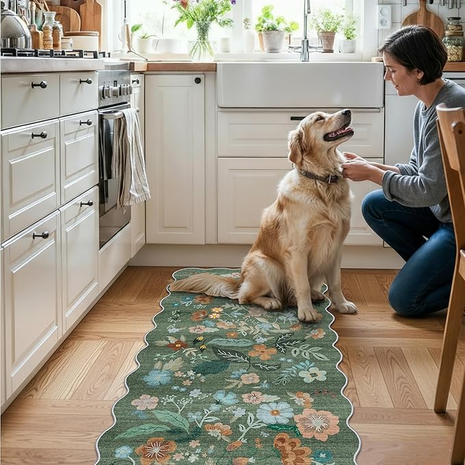 Washable Floral 2x4 Area Rug: Indoor Soft Scalloped Carpet - Image 6