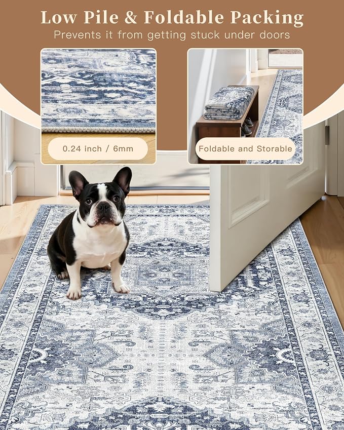 Madane Washable Area Rug 2x3, Small Entryway Rug Non-Slip Vintage Door Mat - Image 6