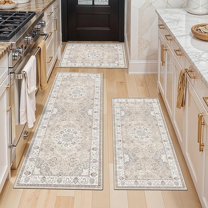 Washable Kitchen Rug Set of 3: Boho Non-slip Soft Stove Sink Mat Light Weight by HYHAOYUNLAI