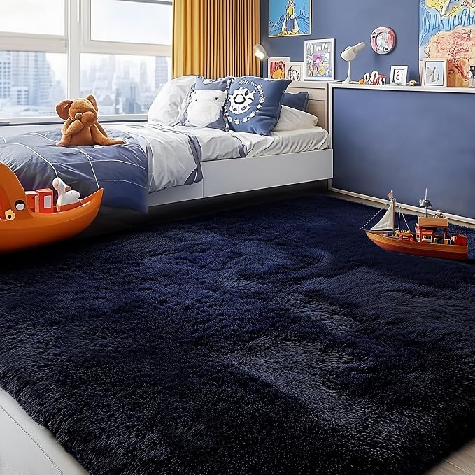 Royal Dark Blue Rugs for Living Room 5x7 Ft, Plush Area Rugs for Bedroom | - Image 3