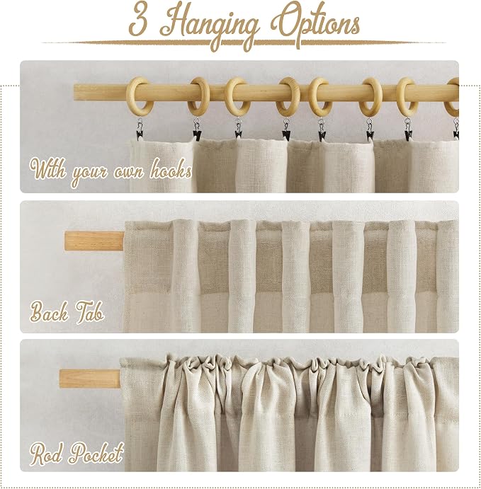 NICETOWN Linen Taupe Curtains 84 inches Long, Rod Pocket & Back Tab Flax Linen - Image 4