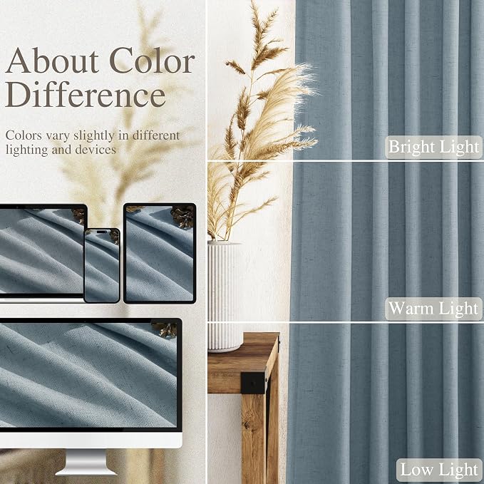 Nanspring Light Blue Linen Curtains 72 Inch Length - Image 3