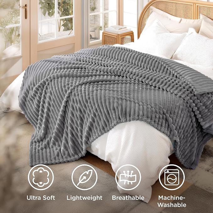 Bedsure GentleSoft Frost Gray California King Size Blanket - Image 5
