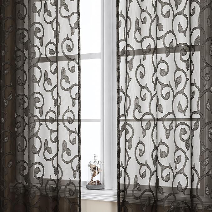 OWENIE Furman Chocolate Sheer Curtains 63 inch Length by OWENIE