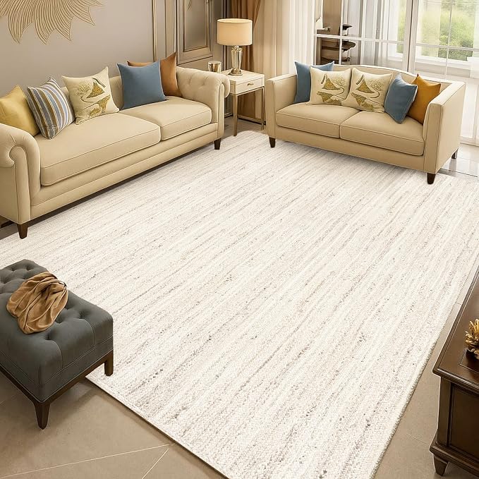 Hausattire Hand Woven Jute Braided Area Rug, 10’x14’ – Off White, Reversible by Hausattire