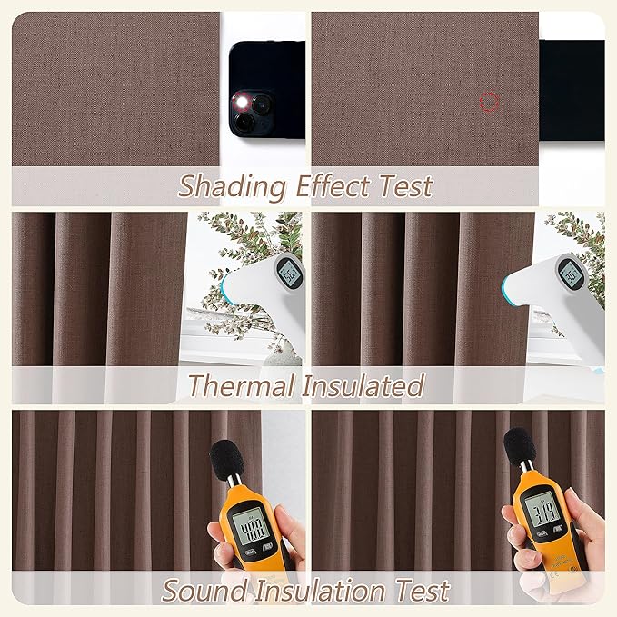 Guken Cappuccino 100% Blackout Linen Curtains 84 Inch Length 2 Panels Set - Image 5