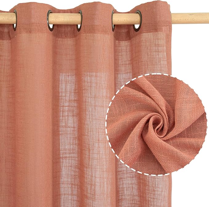 LAMIT Terracotta Linen Curtains 54 Inch Length 2 Panel Set, Semi Sheer Bronze - Image 2
