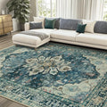 RELEANY Area Rugs 7'x10' Washable Non-Slip, Floral Vintage Distress Print by RELEANY
