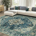 Area Rugs 8'x10' Washable Non-Slip, Floral Vintage Distress Print Pattern by RELEANY