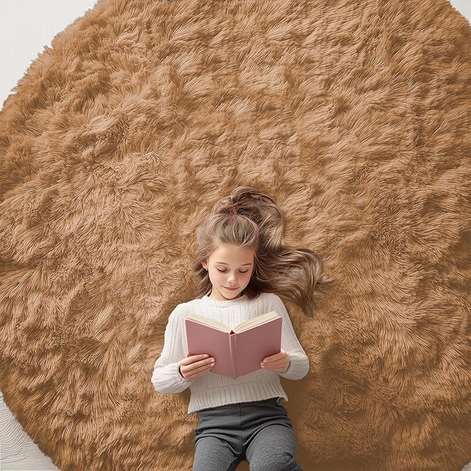 OLANLY Khaki Round Rugs for Bedroom by OLANLY