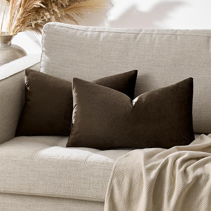 GIGIZAZA Brown Velvet Pillow Covers 12x20, Small Solid Throw Pillow Covers - Image 9